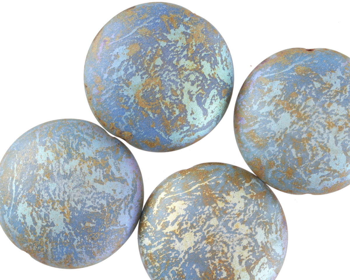 Czech Glass Laser Etched Matte Earth AB Puff Coin 20mm