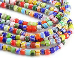 Millefiori Nepali-Style Glass Multi-color Barrel 5-6mm