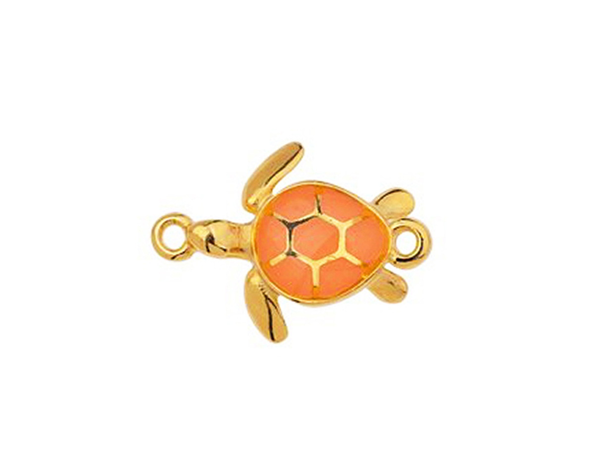 24K Gold (plated) Coral Enamel Turtle Focal Link 16x15mm