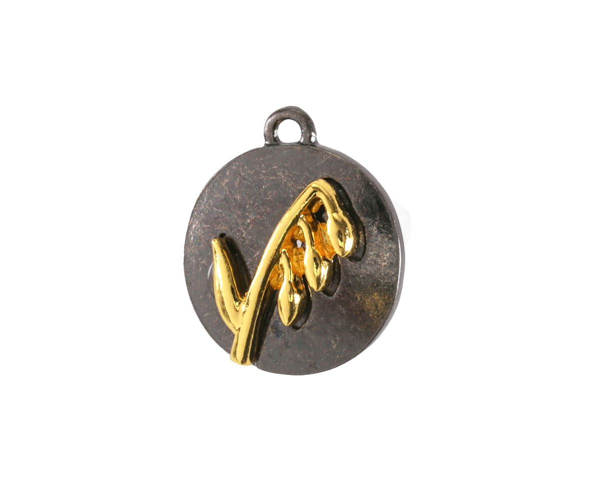 Lily of the Valley Two-Toned Gunmetal & Gold Finish Round Focal 17.5x20.5mm