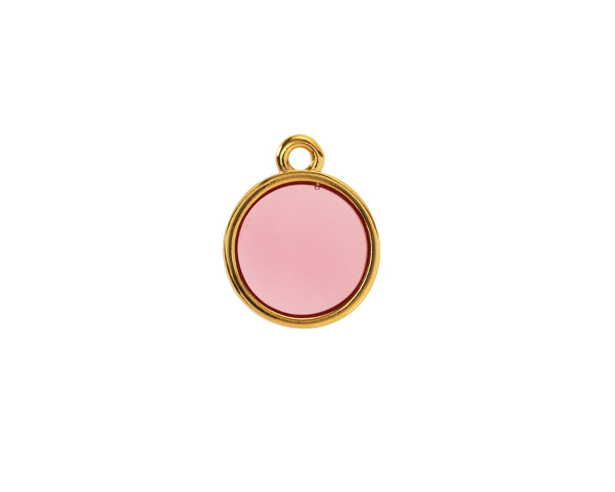 24K Gold (Plated) Transparent Rose Resin Round Focal 12x14mm