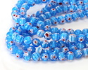 Millefiori Glass Sea Blue w/ White & Red Flower Round 10mm