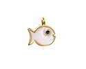 24K Gold (plated) White Pearl Enamel Fish Pendant 15mm