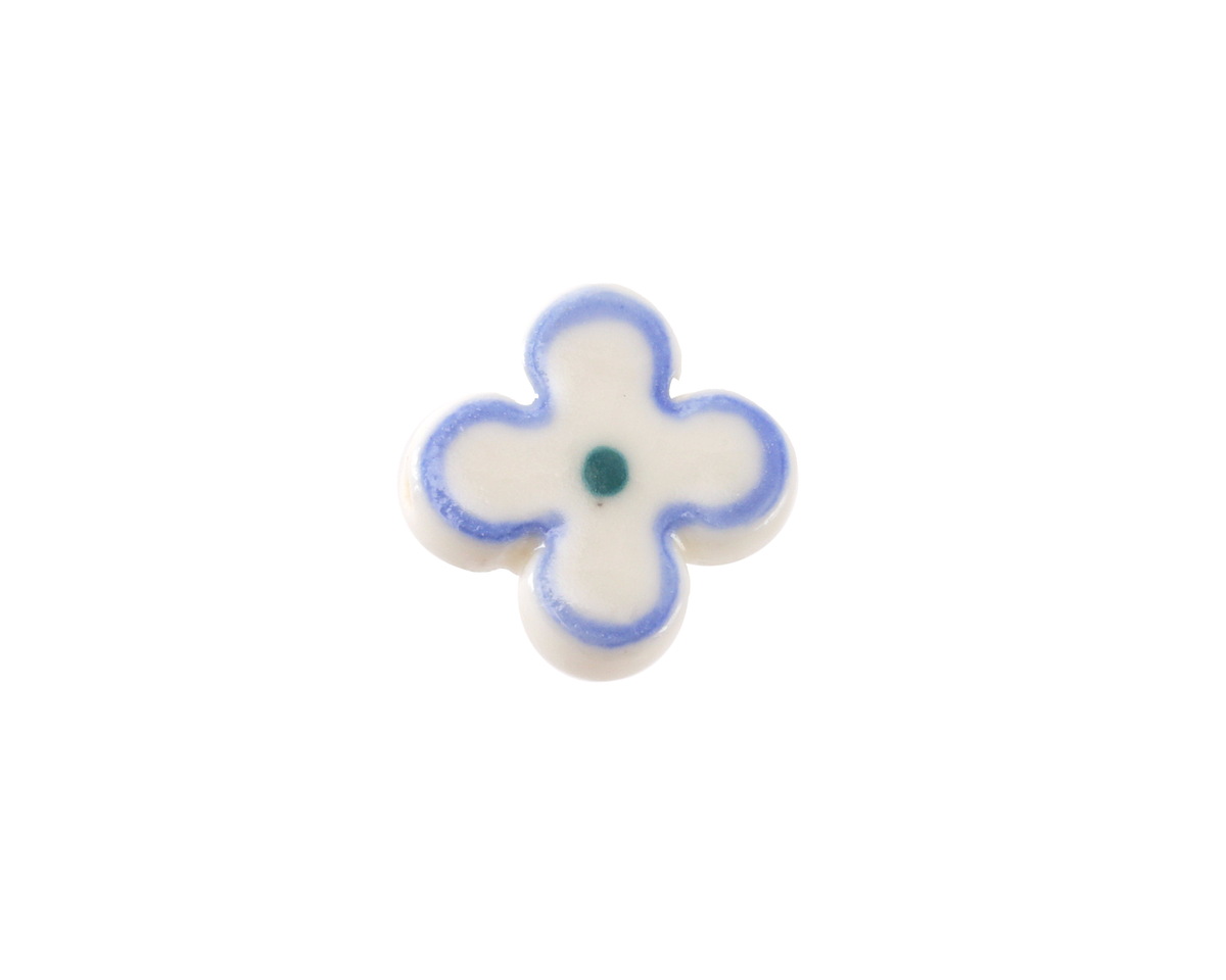 Lake Blue Rimmed w/ Sea Green Dot Porcelain Flower 15mm