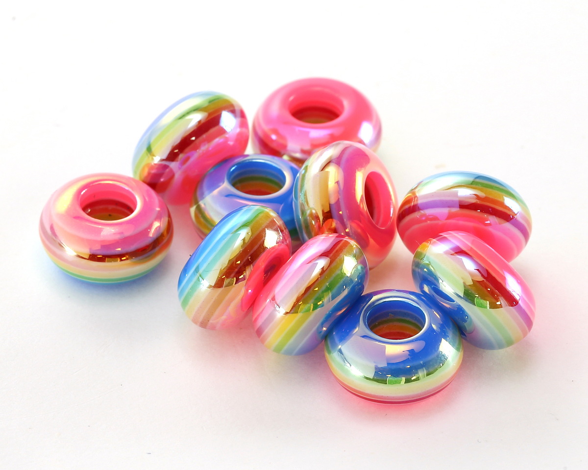 Candy Rainbow Banded Resin Large-Hole Rondelle 8x14mm