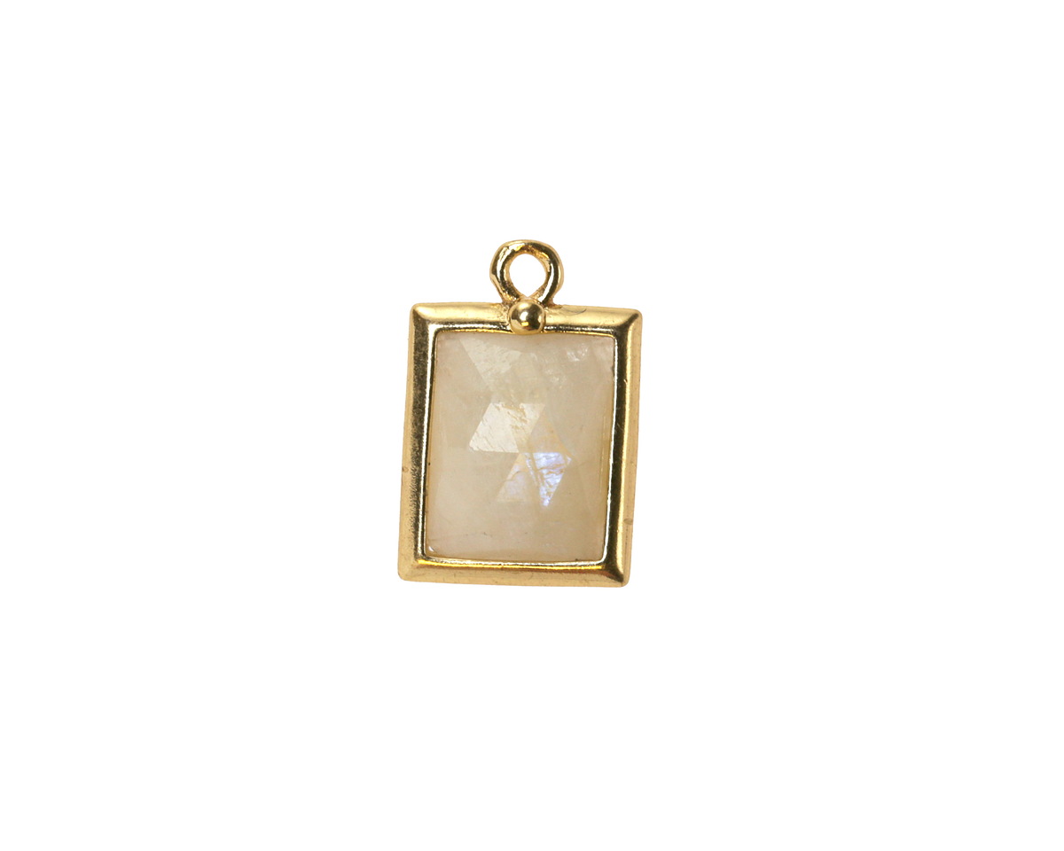 Sunset Blue Moonstone w/ Gold Finish Faceted Rectangle Focal 10x15mm