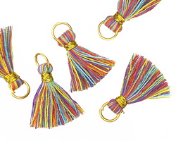 Rainbow w/ Gold Binding & Jump Ring Thread Tassel 18mm