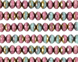 Czech Glass Desert Rose & Sky Blue Mix w/ Gold & Bronze Fire Polished Rondelle 3x5mm