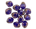 Czech Glass Sapphire w/ Bronze Etched Bicone 10x8mm