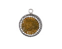 Turmeric Druzy w/ Pave Wrap Coin Focal Set in Silver Finish Bezel 20x23mm