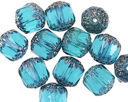 Czech Glass Teal w/ Bronze Finish Lantern 10mm