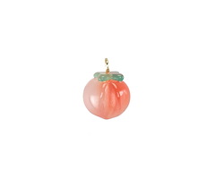 Pink & Green Agate Carved Peach w/ Leaf Charm 12x7mm
