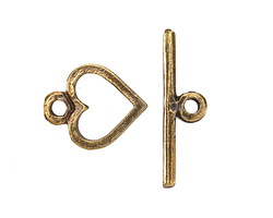 Mykonos Antique Brass (plated) Heart Toggle Clasp 14x17mm, 27mm Bar