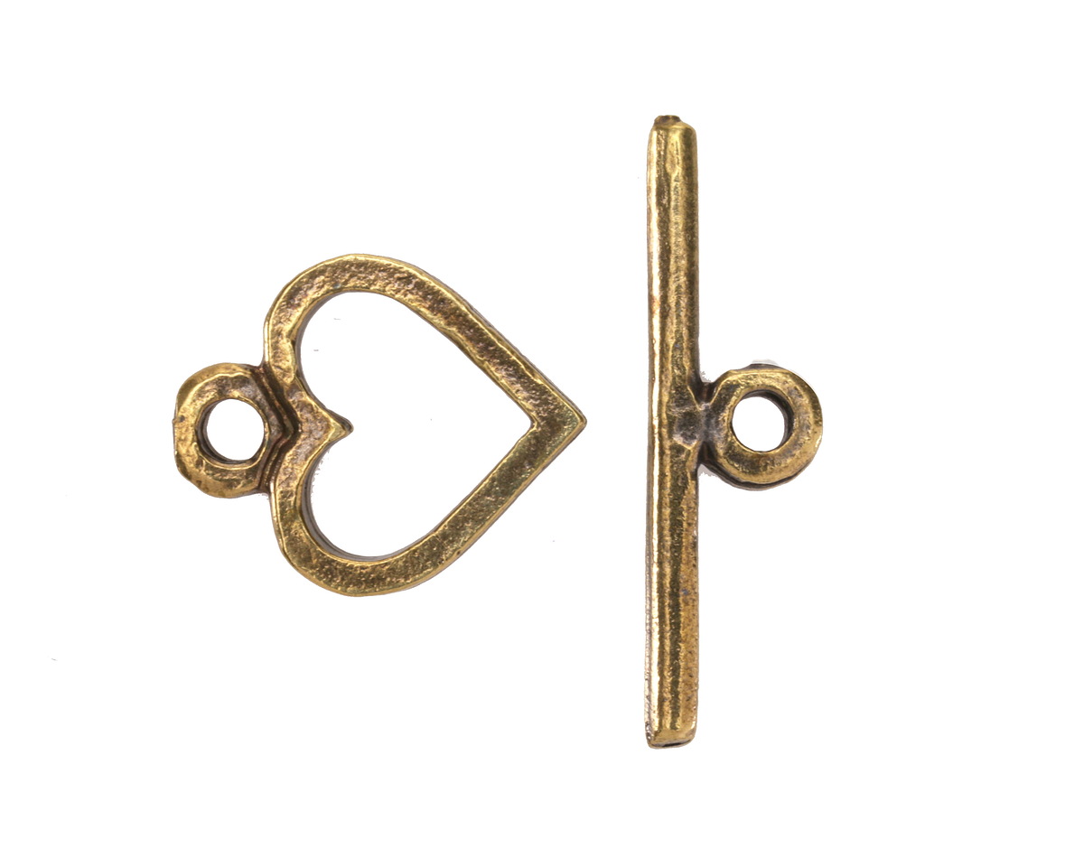 Mykonos Antique Brass (plated) Heart Toggle Clasp 14x17mm, 27mm Bar