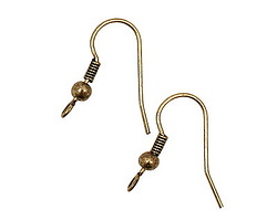 Antique Brass (plated) Earwire w/ Coil & Ball 22x19mm