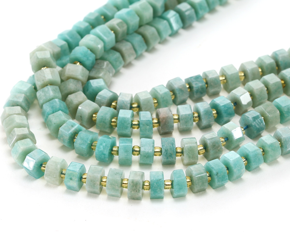 Brazil Amazonite Microfaceted Hexagon Heishi 4x8mm