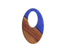 Walnut Wood & Indigo Pearlescent Resin Oval Off-Center Hoop Focal 22x35mm
