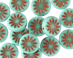 Czech Glass Turquoise w/ Copper Daisy Coin 12mm
