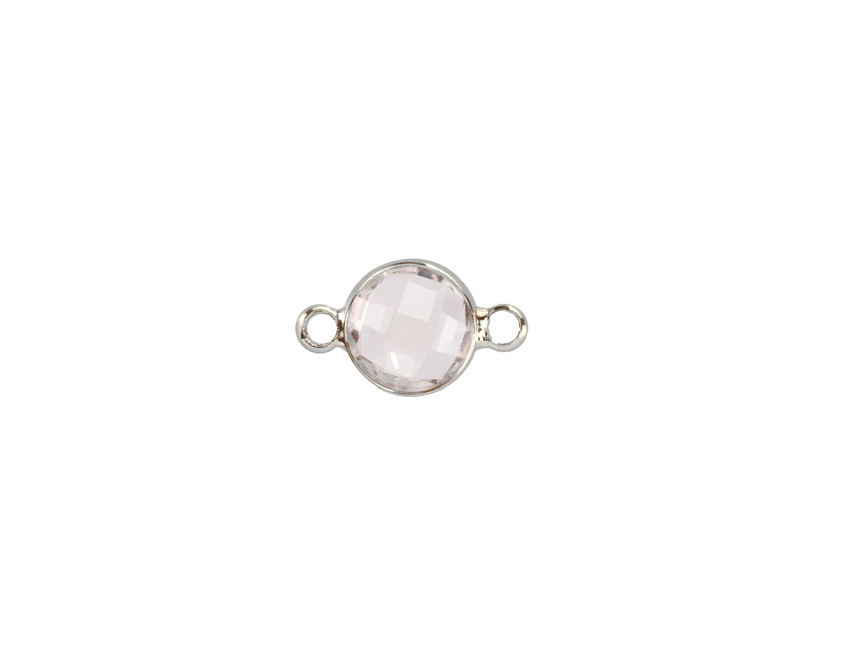 Clear Crystal Round Link in Silver Finish Bezel 14.5x8.5mm