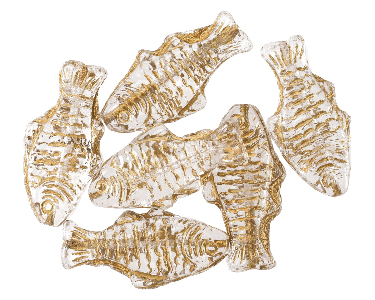 Czech Glass Crystal w/ Gold Wash Trout Fish Bead 24x10mm