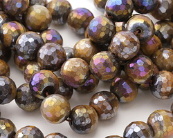 Tiger Eye w/ AB Luster Faceted Round 12mm