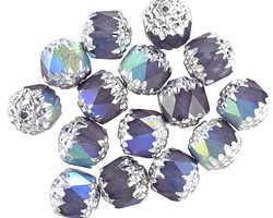 Czech Glass Blueberry Muffin AB w/ Silver Lantern 8mm