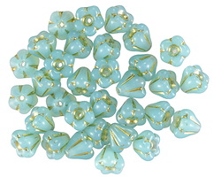 Czech Glass Blue Opal w/ Gold Bellflower 5x6mm