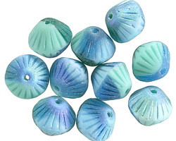 Czech Glass Matte Aquamarine Waters AB Lined Bicone 11mm