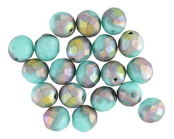Czech Glass Matte Turquoise AB Fire Polished Round 8mm