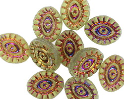 Czech Glass Matte Peridot w/ Metallic Rainbow Mystic Eye 14x11mm