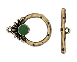TierraCast Antique Brass (plated) w/ Green Setting Toggle 27x20mm, 27mm Bar