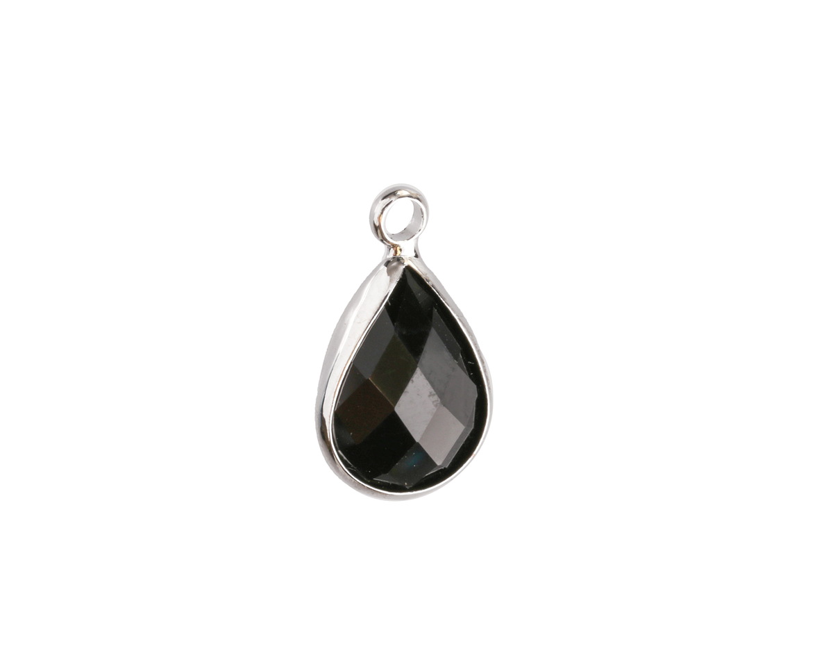 Jet Crystal Teardrop in Silver Finish Bezel 10.5x18mm