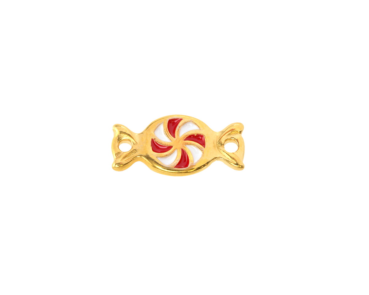 24K Gold (plated) Enamel Peppermint Candy Link 17x8mm