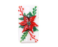 Grace Lampwork Red Poinsettia Christmas Kalera Focal Bead 38x19mm