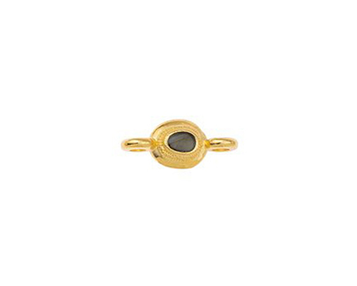 24K Gold (plated) Transparent Gray Enamel Ornate Organic Oval Focal Link 15x7mm