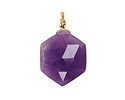 Amethyst Faceted w/ Gold Finish Hexagon Wire Wrapped Pendant 20x25mm