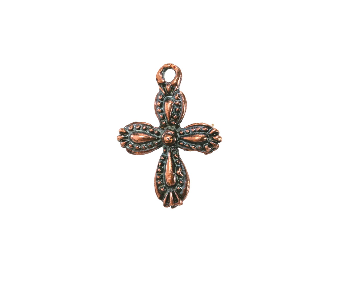 Mykonos Antique Copper (plated) Ornate Cross Charm 15x20mm