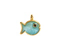 24K Gold (plated) Turquoise Pearl Enamel Fish Pendant 15mm