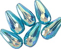 Czech Glass Teal AB Faceted Melon Teardrop 23x11mm