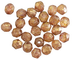 Czech Glass Luster Transparent Gold/Smoky Topaz Fire Polished Round 6mm