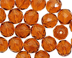 Czech Glass Dark Topaz Fire Polished Round 10mm