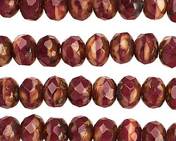 Czech Glass Cherry Pie Fire Polished Rondelle 6x9mm