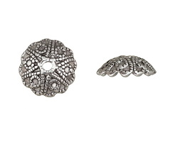 Antique Silver (plated) Beaded Hearts Bead Cap 4x12mm