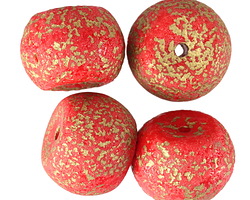 Czech Glass Textured Red w/ Gold Barrel 13x18mm