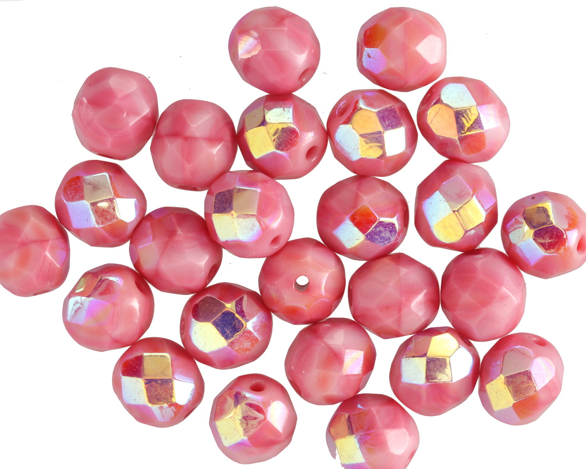 Czech Glass Desert Rose w/ AB Fire Polished Round 8mm