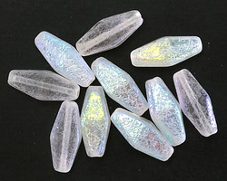 Czech Glass Textured Crystal AB Rhombus 14x7mm