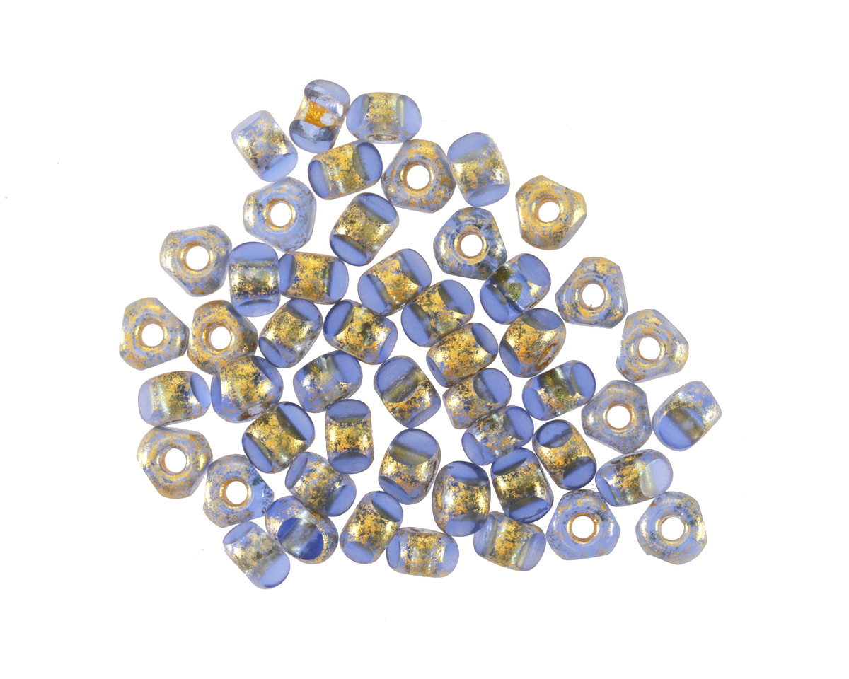 Czech Glass Matte Light Sapphire w/ Antique Gold Trica Beads 3x4mm