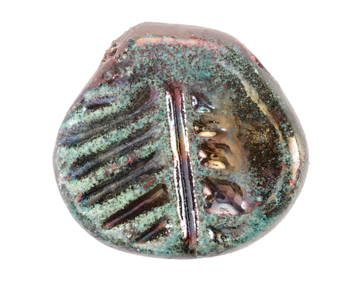 Mykonos Ceramic Iridescent Copper Patina Fossil Pendant 42x37mm
