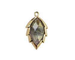 Labradorite (A) Faceted Puff Leaf Focal w/ Gold Finish 14x22mm