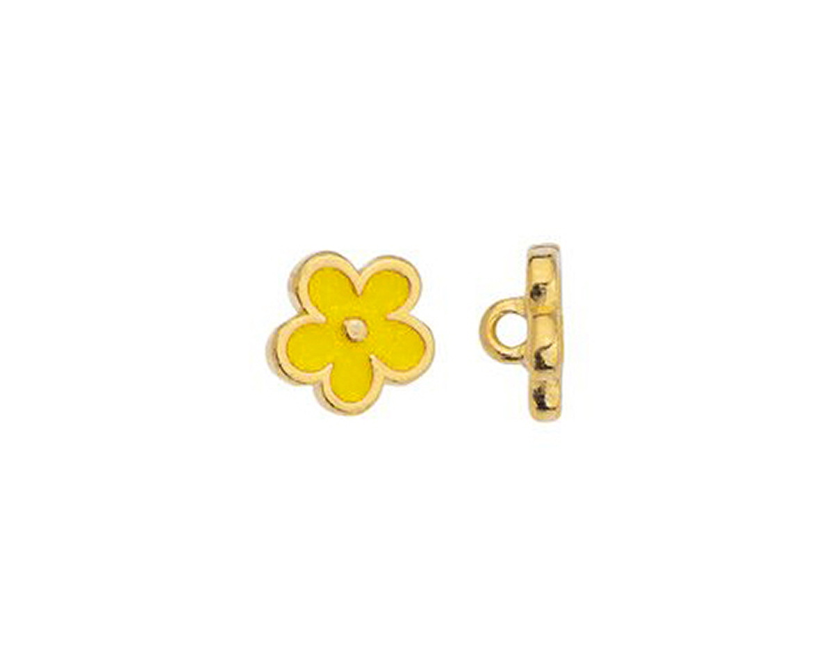 24K Gold (plated) Yellow Enamel Daisy Button 10mm